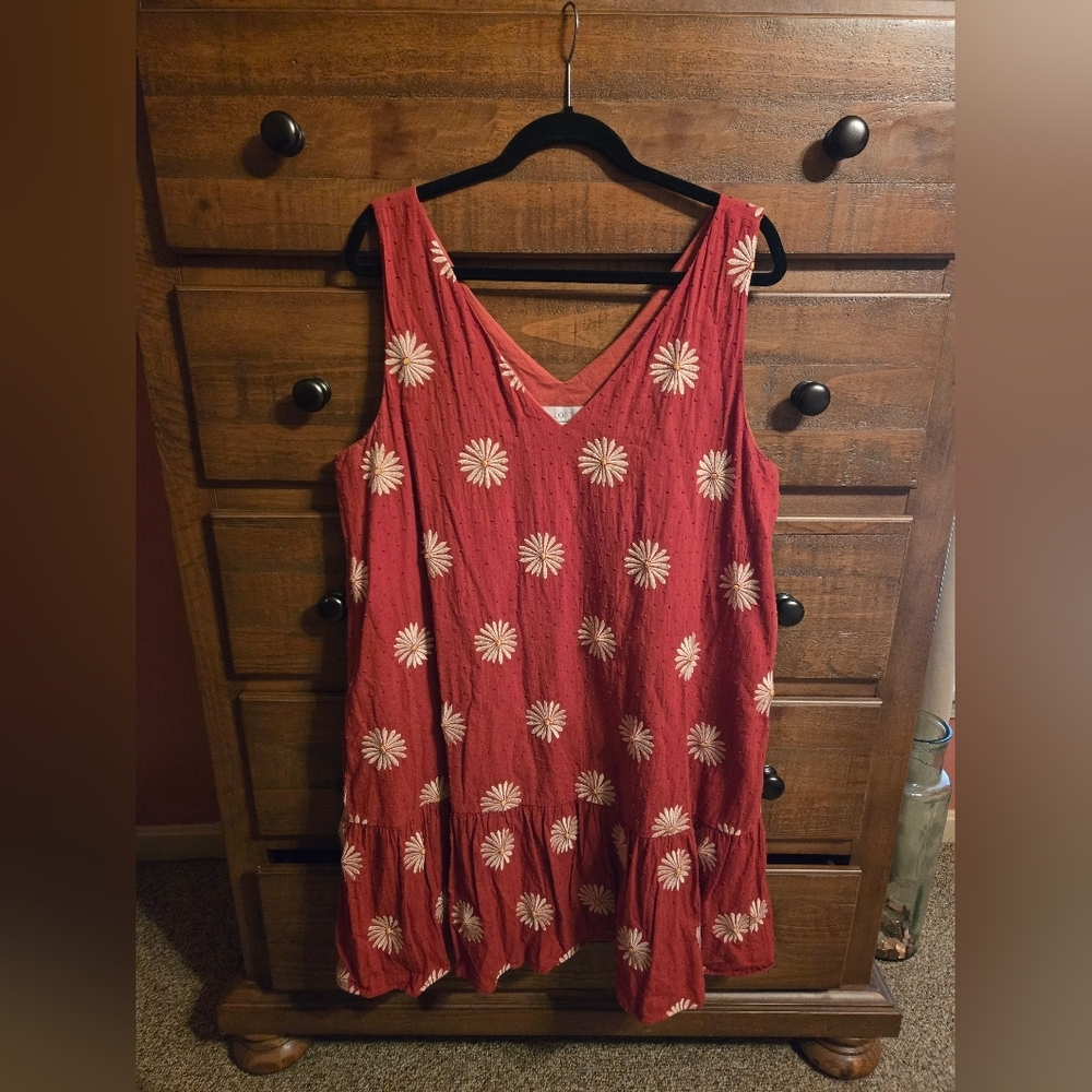 Loft Burnt Orange/Rust Sleeveless Daisy Print Dress.  Size XL